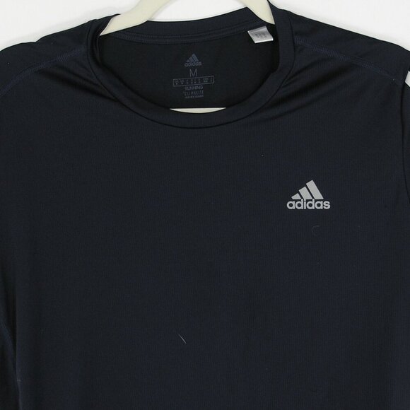 adidas Climalite Running Shirt Black w/ White Logo & Stitched Arm Stripes M - Picture 2 of 3